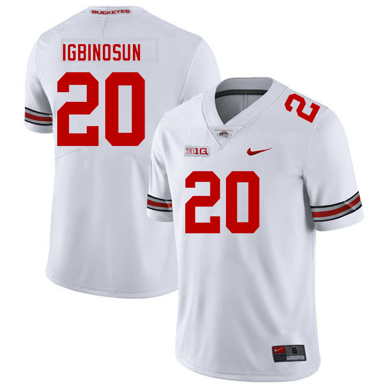 Ohio State Buckeyes Davison Igbinosun Men's #20 White Authentic Stitched College Football Jersey